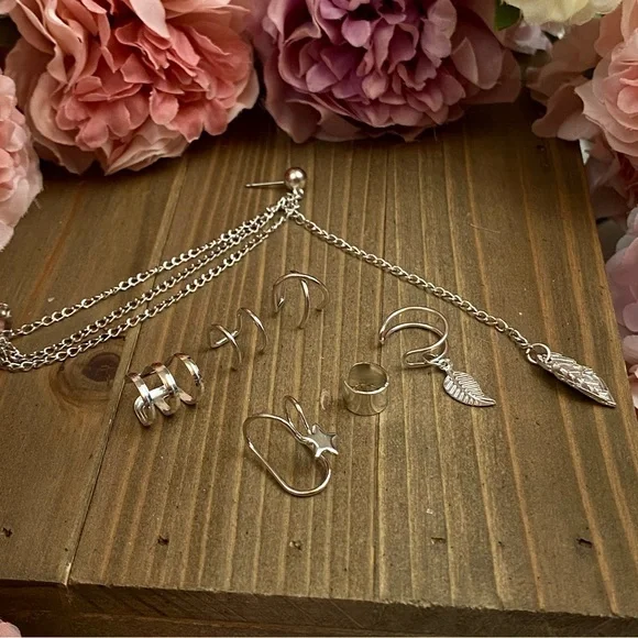 7 Pcs Ear Cuff Set Dangle Feather Star Earring - Picture 12 of 16